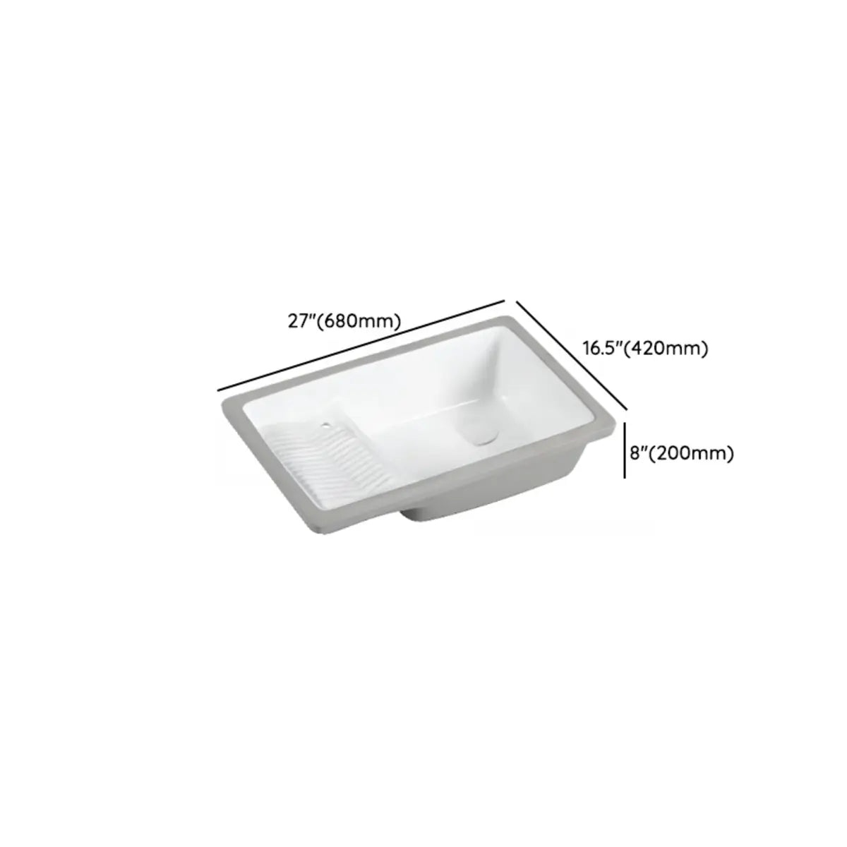 White Undermount Rectangular Ceramic Right Trapway Sink Image - 19