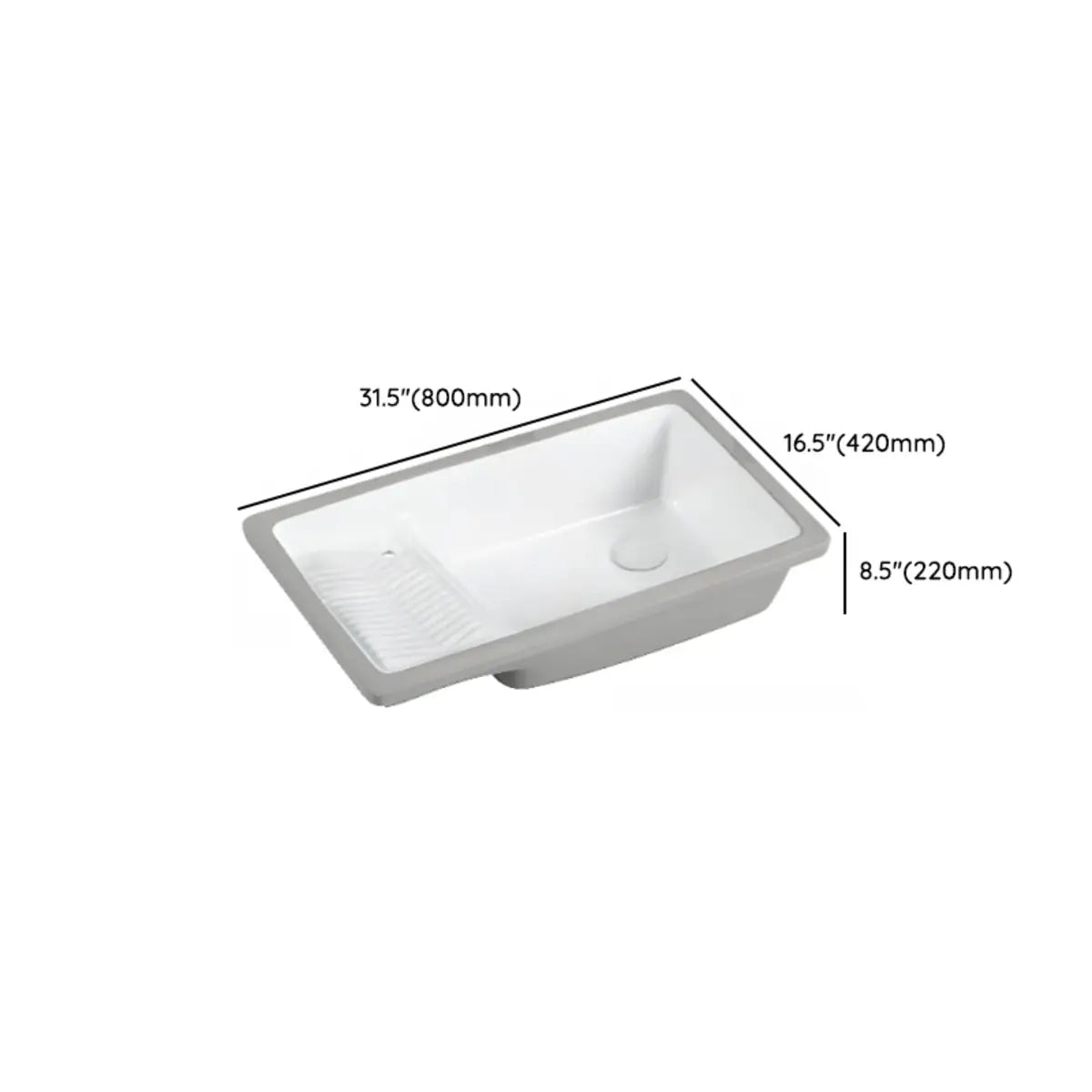 White Undermount Rectangular Ceramic Right Trapway Sink Image - 20