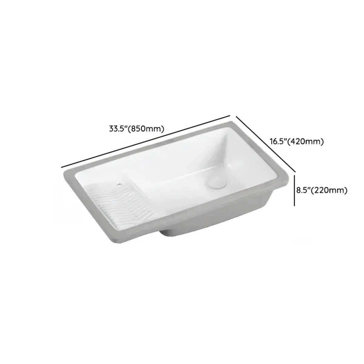 White Undermount Rectangular Ceramic Right Trapway Sink Image - 21