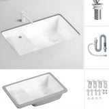 White Undermount Rectangular Ceramic Right Trapway Sink Image - 5