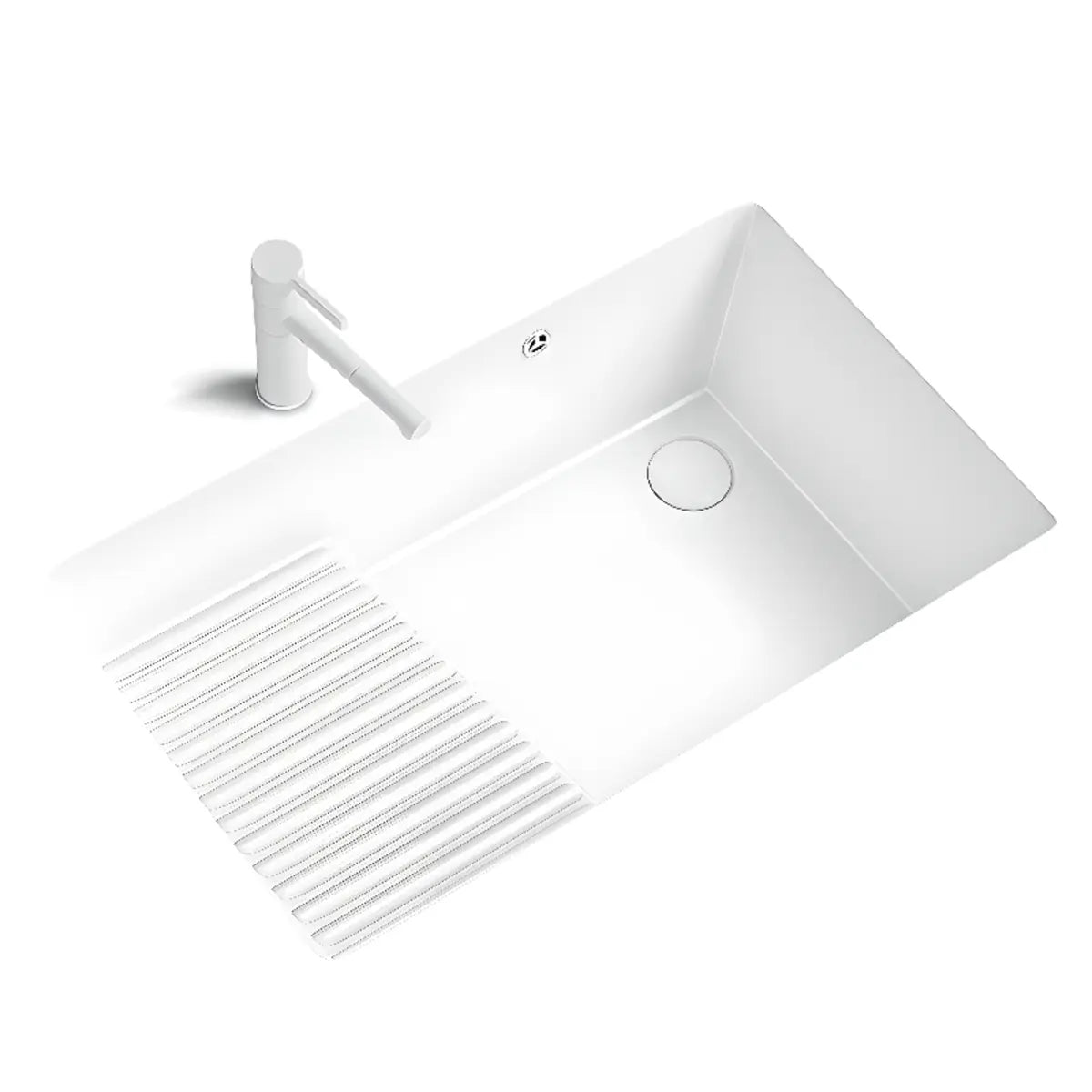 White Undermount Rectangular Ceramic Right Trapway Sink Image - 6