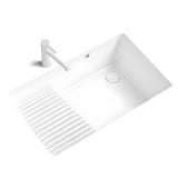 White Undermount Rectangular Ceramic Right Trapway Sink Image - 6