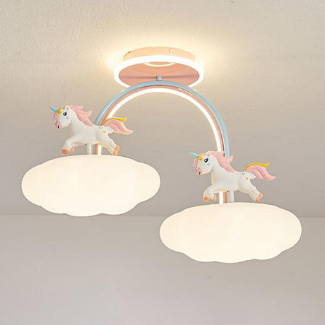 White Unicorn and Cloud Ambient Semi-Flush Mount Light  Image - 1