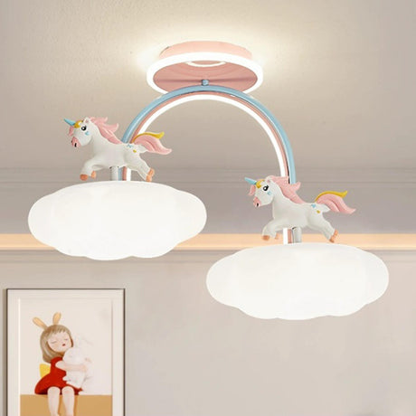 White Unicorn and Cloud Ambient Semi-Flush Mount Light  Image - 2