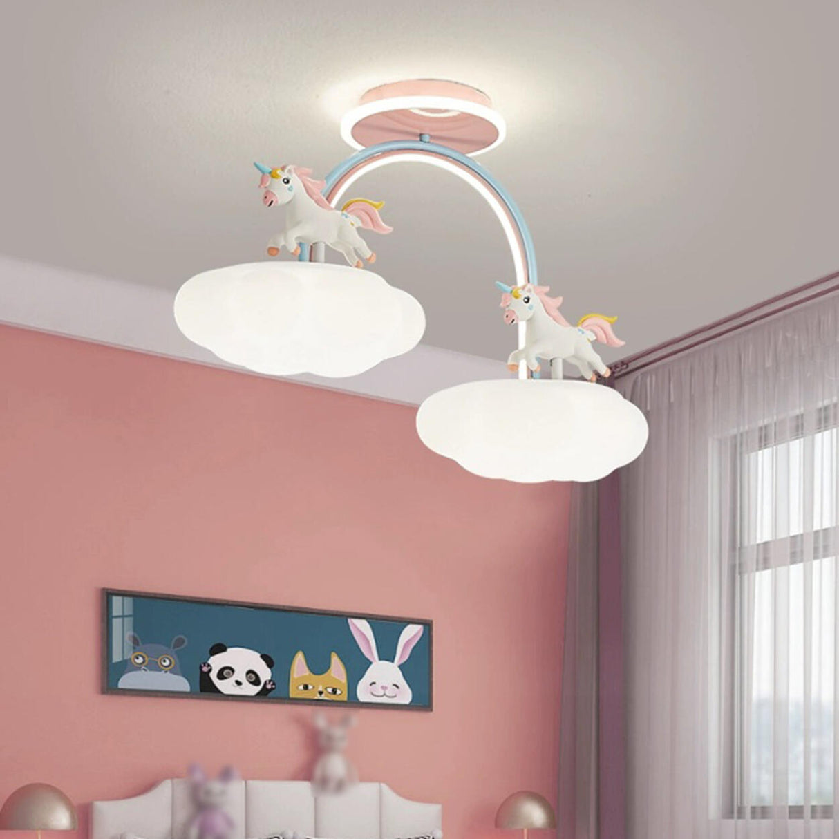 White Unicorn and Cloud Ambient Semi-Flush Mount Light  Image - 5