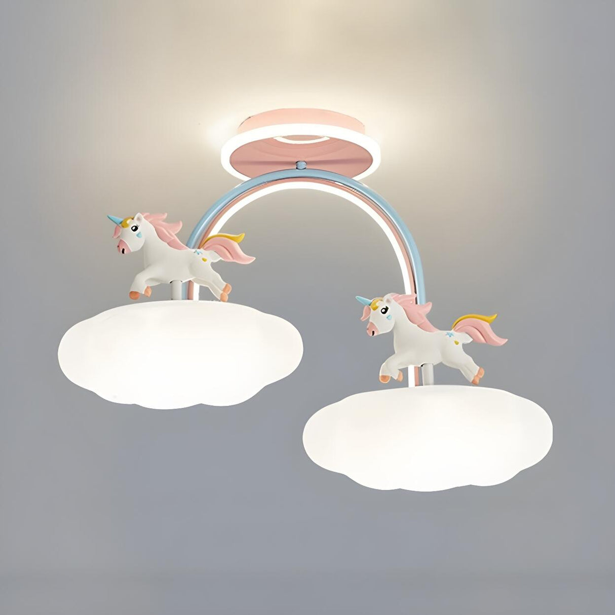 White Unicorn and Cloud Ambient Semi-Flush Mount Light  Image - 8