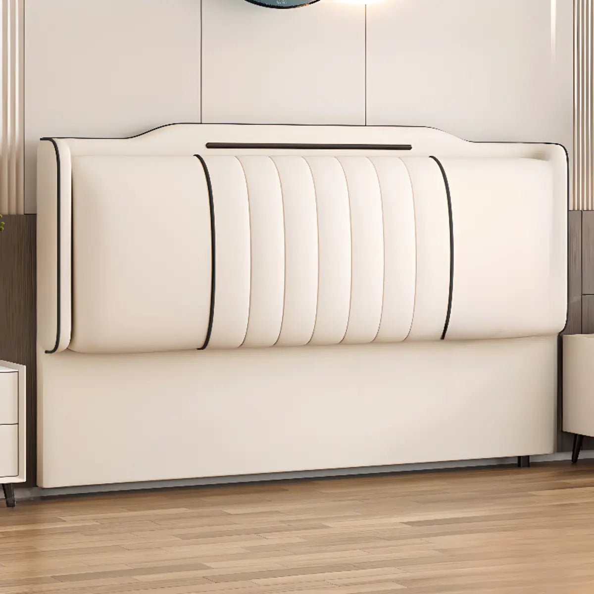 White Upholstered Camelback Wingback Headboard with Leg Image - 1