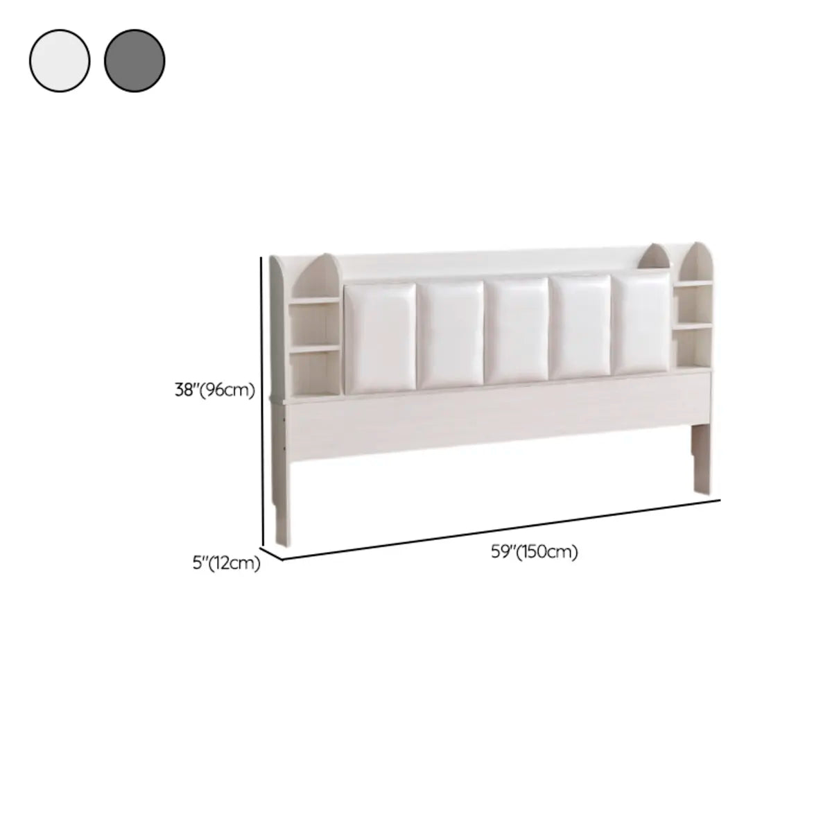 White Upholstered Full Panel Headboard with Shelves 