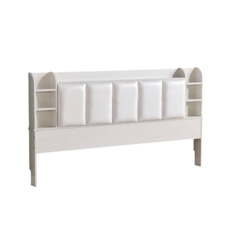 White Upholstered Full Panel Headboard with Shelves Image - 2