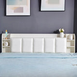 White Upholstered Full Panel Headboard with Shelves Image - 3