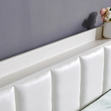 White Upholstered Full Panel Headboard with Shelves Image - 8