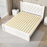 White Upholstered Headboard Tufted Queen Panel Bed Image - 3