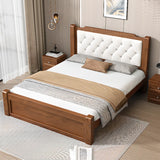 White Upholstered Headboard Tufted Queen Panel Bed Image - 4