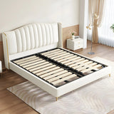 White Upholstered Headboard Wingback Bed with Storage Image - 4