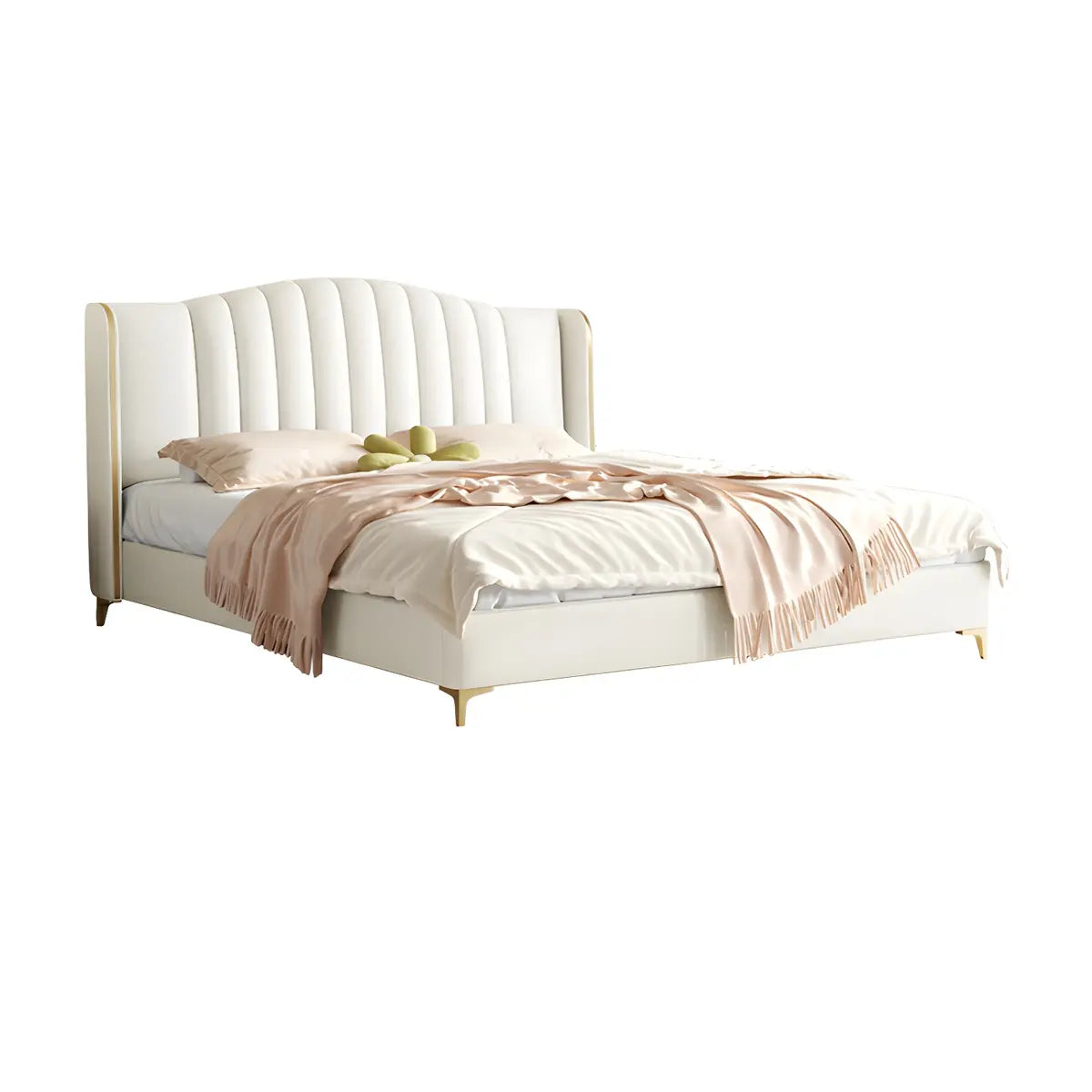 White Upholstered Headboard Wingback Bed with Storage Image - 5