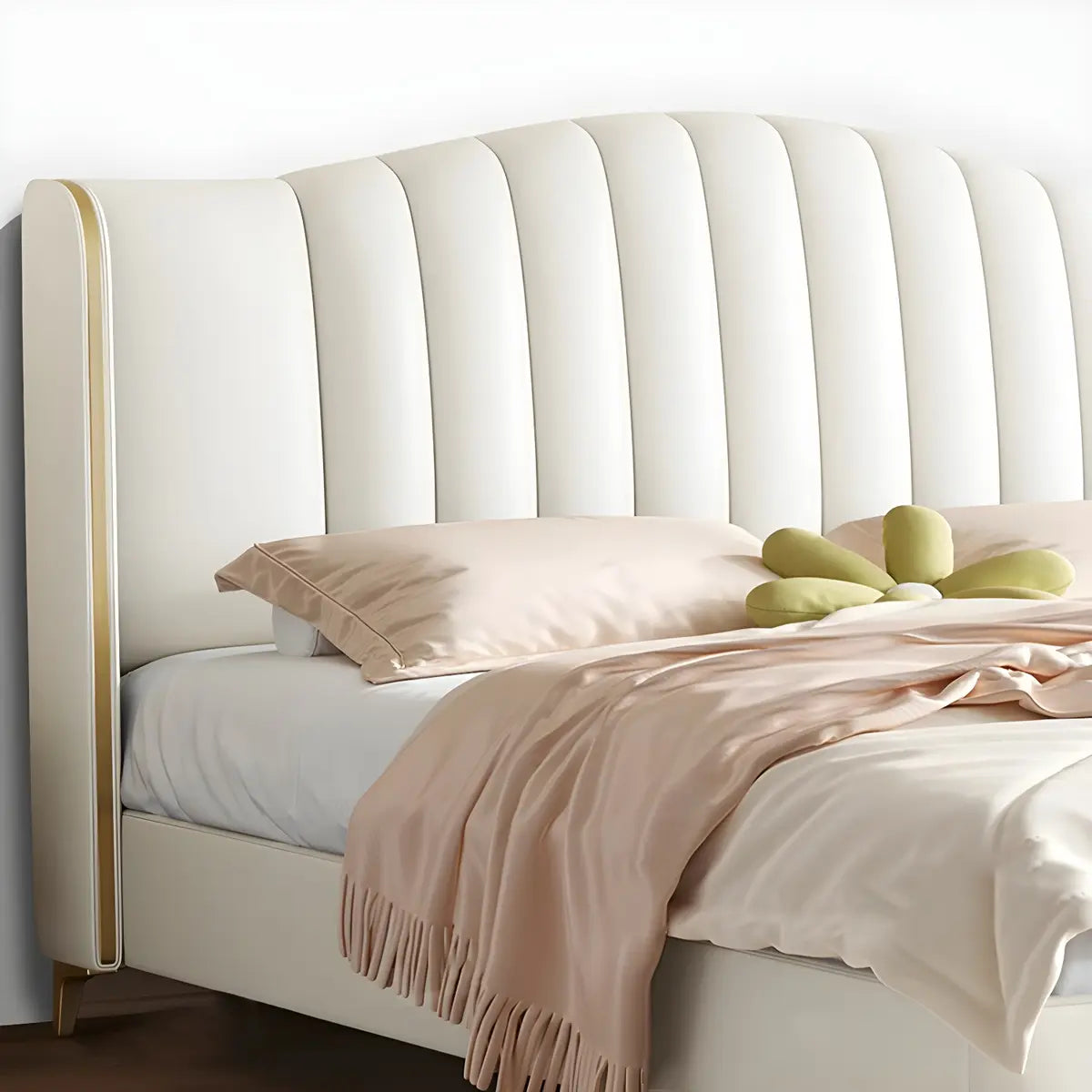 White Upholstered Headboard Wingback Bed with Storage Image - 7