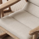 White Upholstered Natural Wood Track Arms Rocking Chair Image - 11