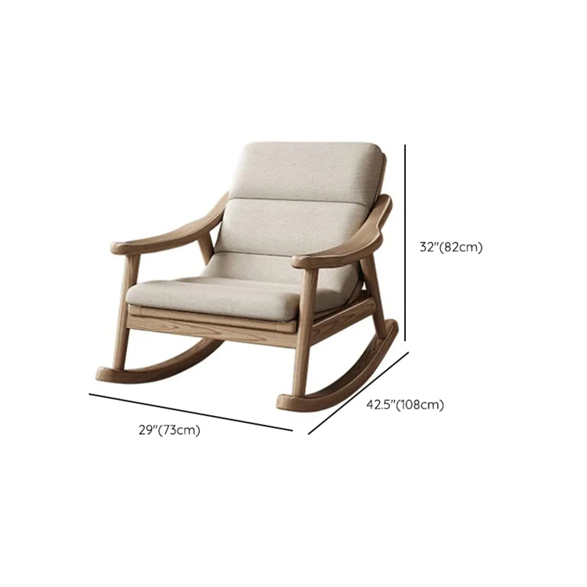 White Upholstered Natural Wood Track Arms Rocking Chair 