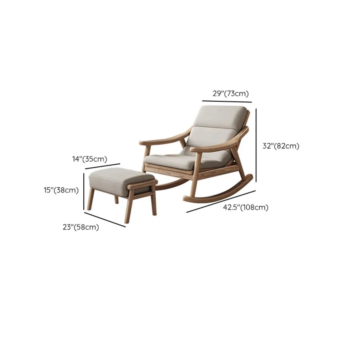 White Upholstered Natural Wood Track Arms Rocking Chair Image - 14