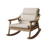 White Upholstered Natural Wood Track Arms Rocking Chair Image - 2