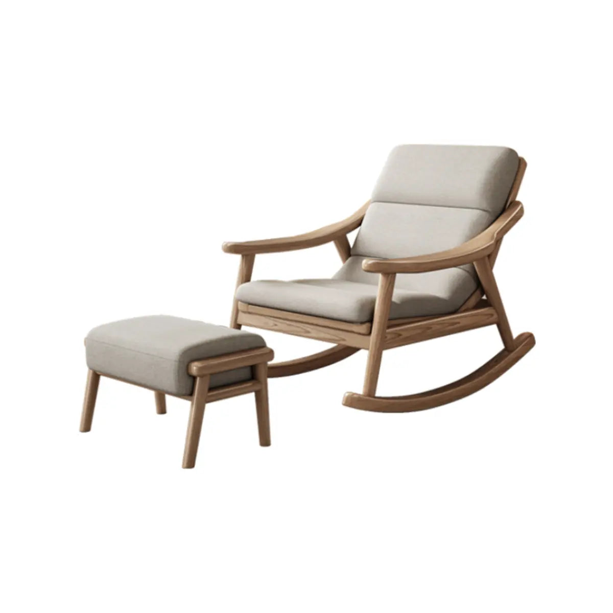 White Upholstered Natural Wood Track Arms Rocking Chair Image - 3