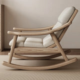 White Upholstered Natural Wood Track Arms Rocking Chair Image - 5