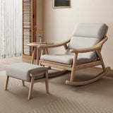 White Upholstered Natural Wood Track Arms Rocking Chair Image - 7