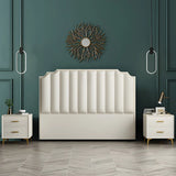 White Upholstered Stepped Headboard with Nailhead Trim Image - 3