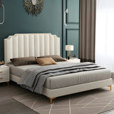 White Upholstered Stepped Headboard with Nailhead Trim Image - 5