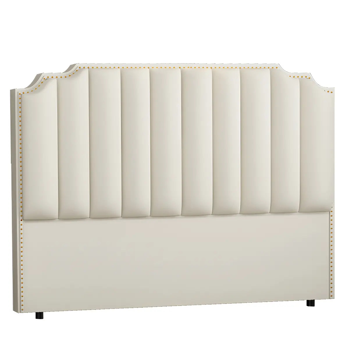 White Upholstered Stepped Headboard with Nailhead Trim Image - 6