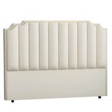 White Upholstered Stepped Headboard with Nailhead Trim Image - 6