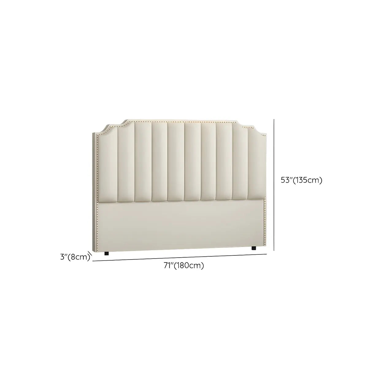 White Upholstered Stepped Headboard with Nailhead Trim 