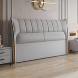 White Upholstered Wood Leg Wingback Headboard with Legs Image - 3