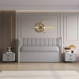 White Upholstered Wood Leg Wingback Headboard with Legs Image - 4