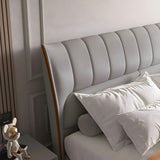 White Upholstered Wood Leg Wingback Headboard with Legs Image - 8