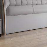 White Upholstered Wood Leg Wingback Headboard with Legs Image - 9