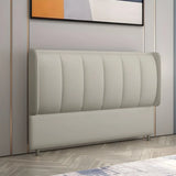 White Upholstered Wooden Frame Wingback Headboard Image - 2