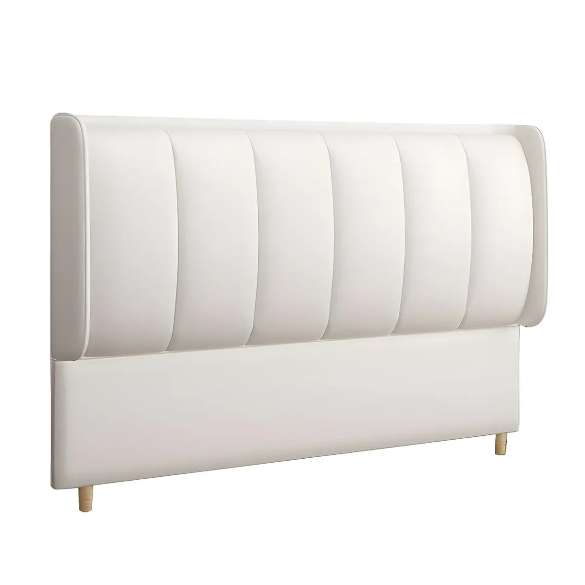 White Upholstered Wooden Frame Wingback Headboard Image - 5