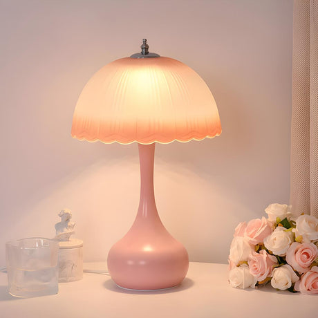 White Vase Base Umbrella Shade LED Bedside Table Lamp Image - 2