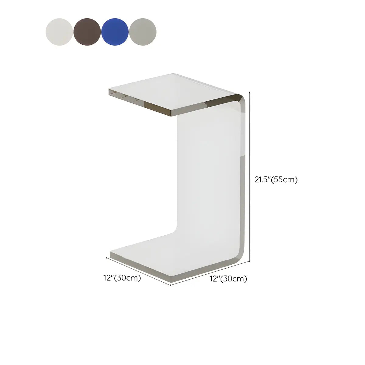 White Versatile Acrylic C-Shaped Square Side Table 