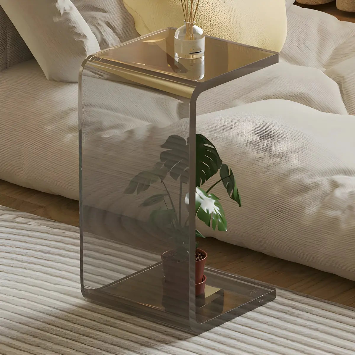 White Versatile Acrylic C-Shaped Square Side Table Image - 4