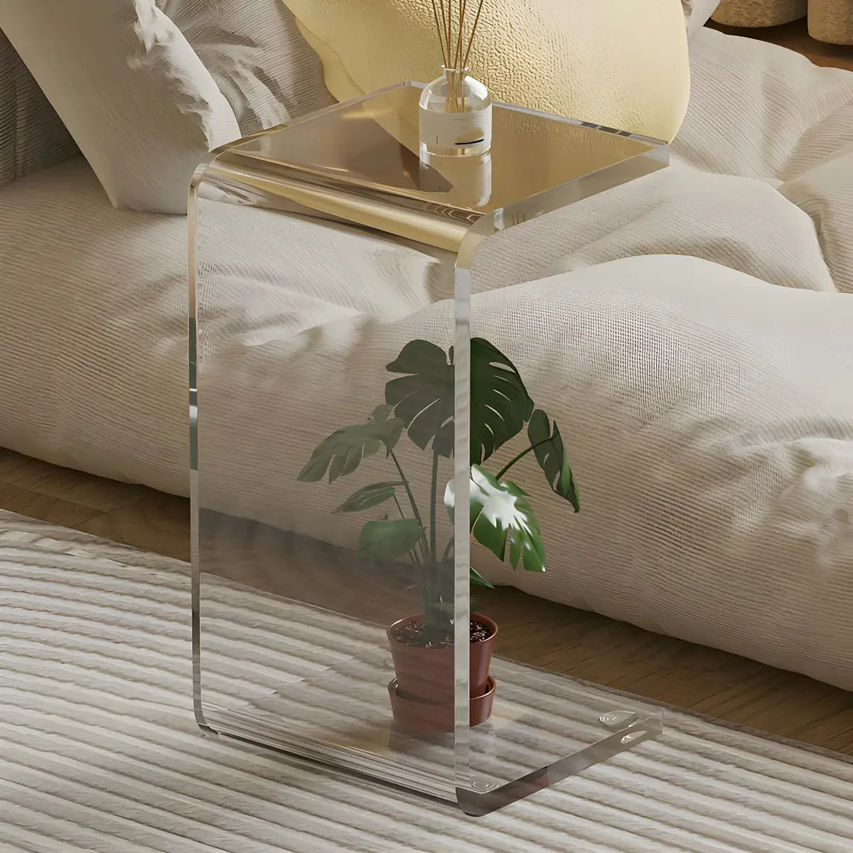 White Versatile Acrylic C-Shaped Square Side Table Image - 7