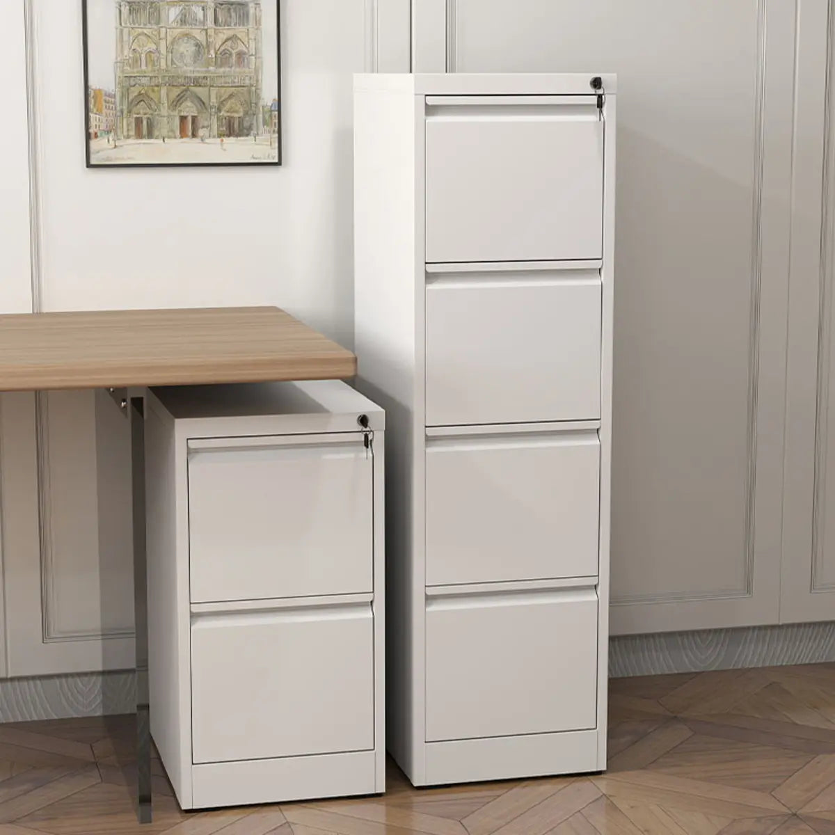 White Vertical Lockable Storage Drawer Filing Cabinet Image - 1