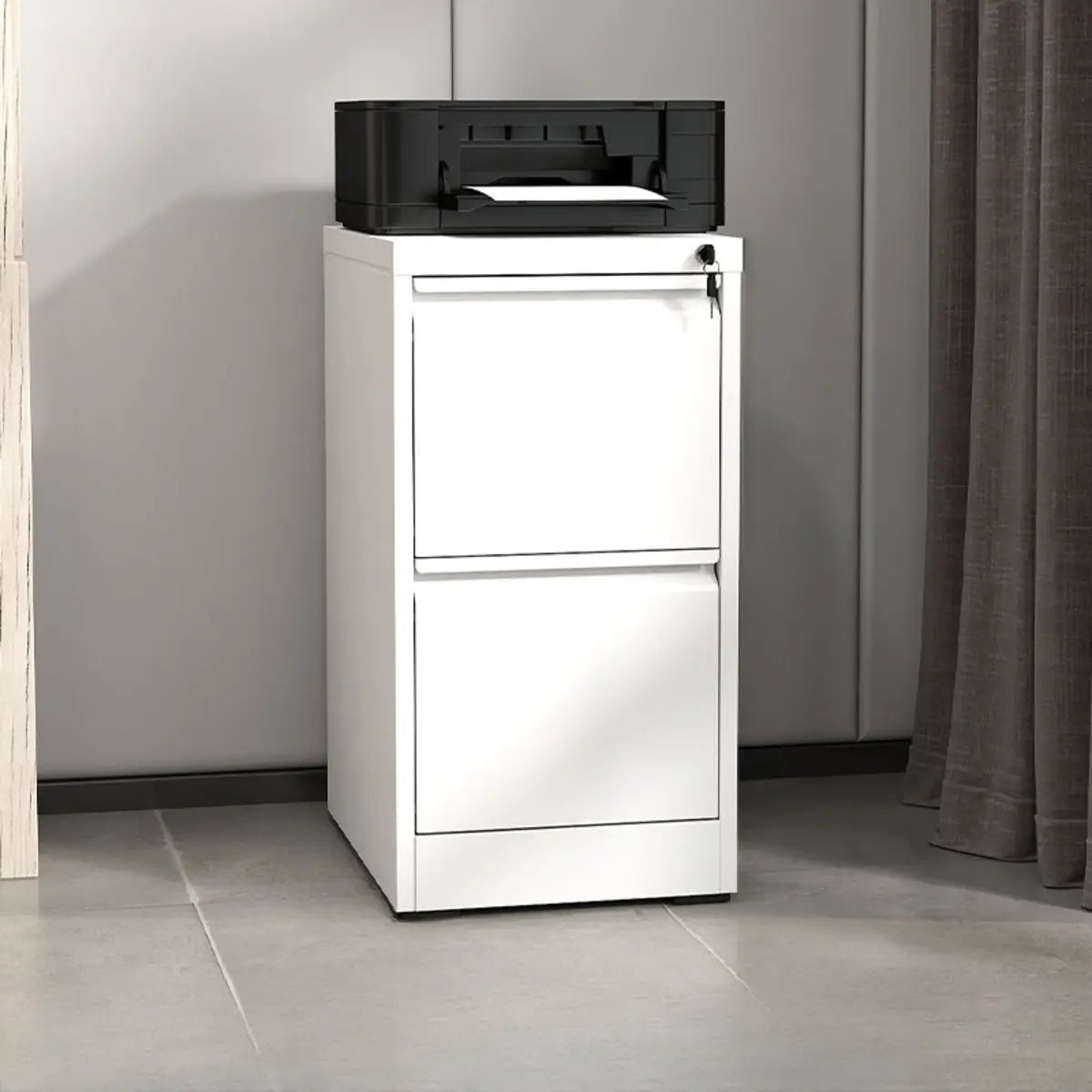 White Vertical Lockable Storage Drawer Filing Cabinet Image - 17