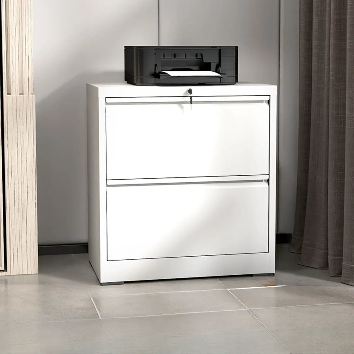 White Vertical Lockable Storage Drawer Filing Cabinet Image - 32