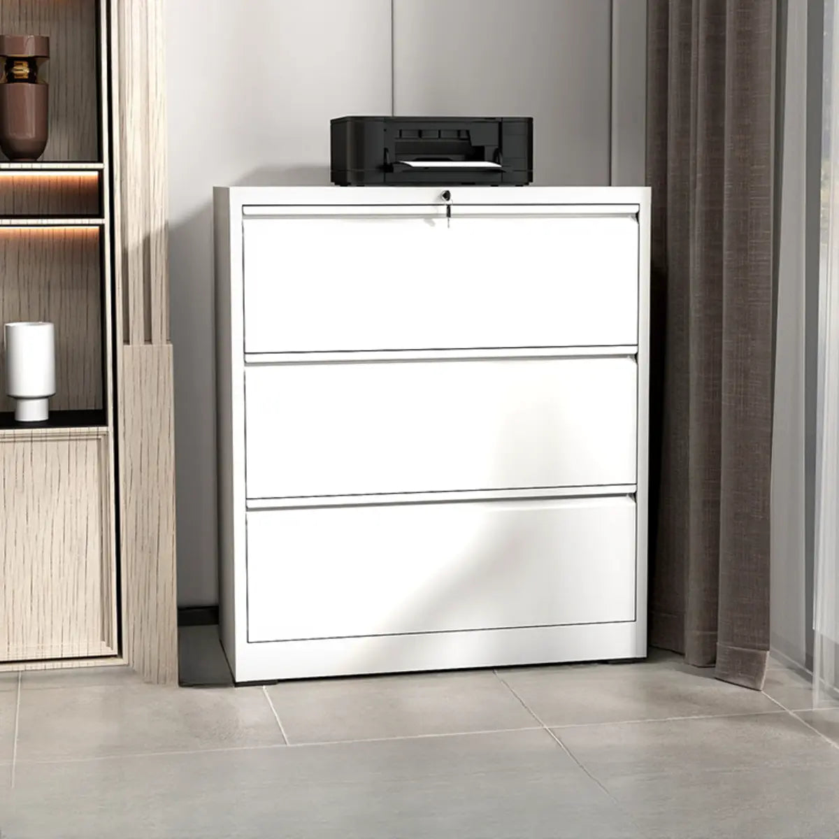 White Vertical Lockable Storage Drawer Filing Cabinet Image - 33