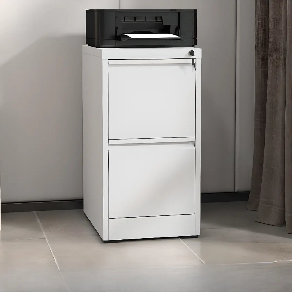 White Vertical Lockable Storage Drawer Filing Cabinet Image - 7