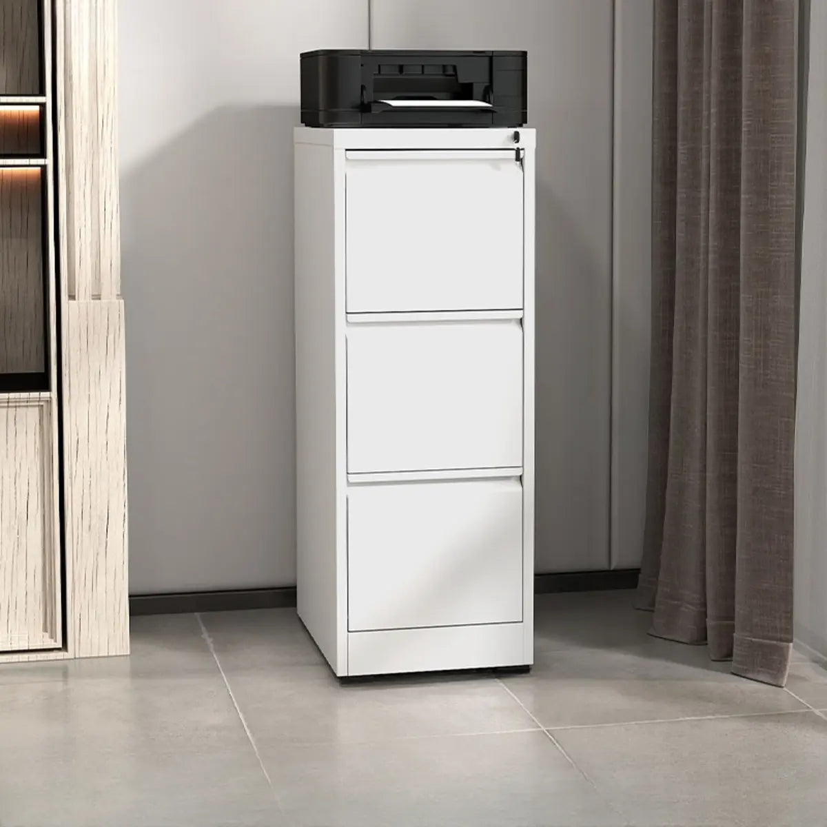 White Vertical Lockable Storage Drawer Filing Cabinet Image - 10