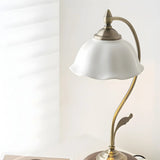 White Vintage Bell Shade Curved Bedroom Table Lamp Image - 13