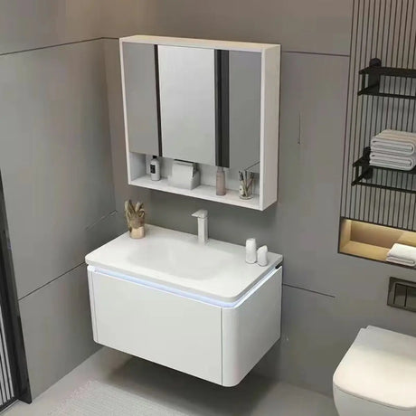 White Wall Mounted Acrylic Bathroom Vanity with Shelves Image - 2